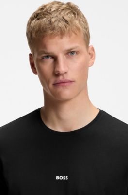 Stretch-cotton pyjama T-shirt with signature-stripe tape, Black