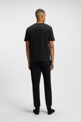 Pyjama-T-Shirt aus Stretch-Baumwolle mit Signature-Streifen-Tape, Schwarz