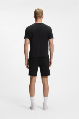 Stretch-cotton pyjama T-shirt with signature-stripe tape, Black