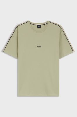 Stretch-cotton pyjama top with signature-stripe tape, Light Green