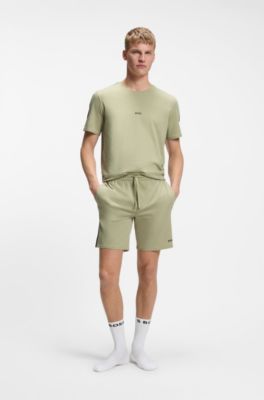 Stretch-cotton pyjama top with signature-stripe tape, Light Green