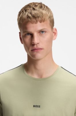 Stretch-cotton pyjama top with signature-stripe tape, Light Green