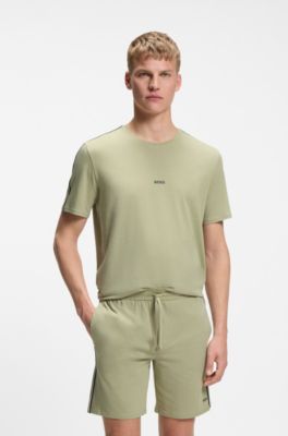 Stretch-cotton pyjama top with signature-stripe tape, Light Green