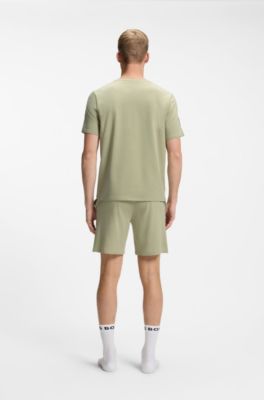Stretch-cotton pyjama top with signature-stripe tape, Light Green