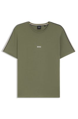 시그니처 스트라이프 테이프 스트레치 코튼 파자마 티셔츠, 라이트 그린