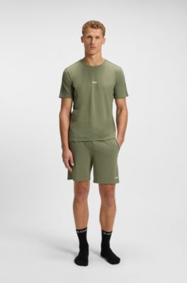 Stretch-cotton pyjama T-shirt with signature-stripe tape, Light Green