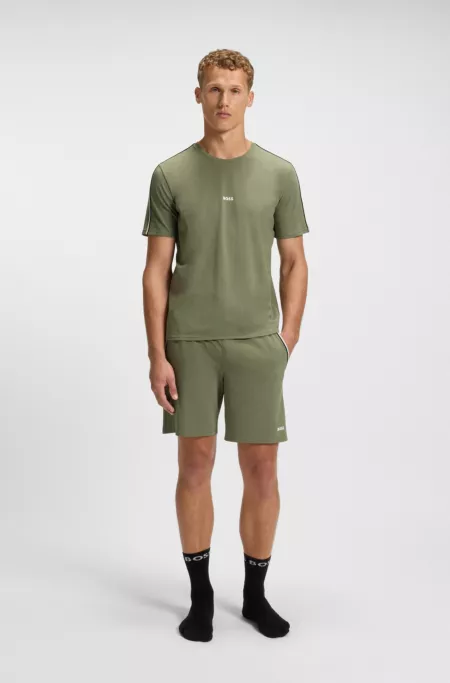 Stretch-cotton pyjama T-shirt with tape trims