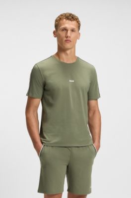 Stretch-cotton pyjama T-shirt with signature-stripe tape, Light Green