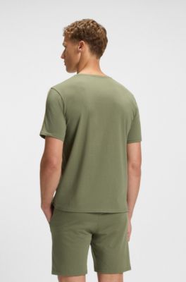 Stretch-cotton pyjama T-shirt with signature-stripe tape, Light Green
