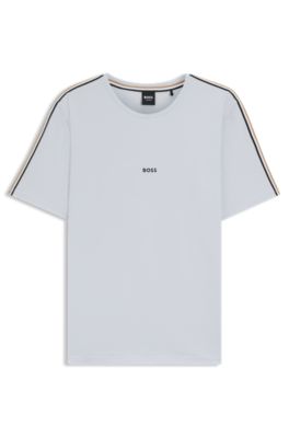 Pyjamas-T-shirt i bomuld med str&aelig;k og stribet signaturb&aring;nd, Lyslilla