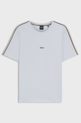 Stretch-cotton pyjama top with signature-stripe tape, Light Purple
