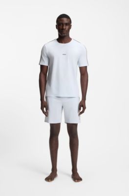 Stretch-cotton pyjama T-shirt with signature-stripe tape, Light Purple