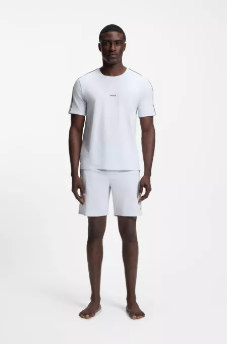 Stretch-cotton pyjama T-shirt with signature-stripe tape