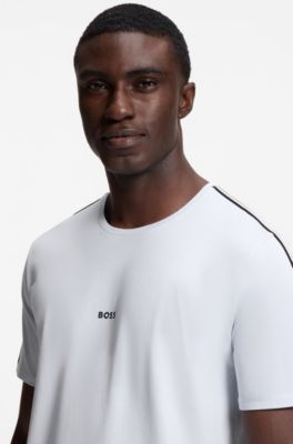 Pyjamas-T-shirt i bomuld med str&aelig;k og stribet signaturb&aring;nd, Lyslilla