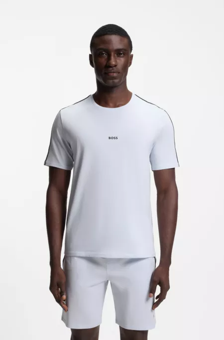 Stretch-cotton pyjama T-shirt with signature-stripe tape