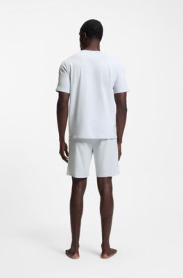 Pyjamas-T-shirt i bomuld med str&aelig;k og stribet signaturb&aring;nd, Lyslilla