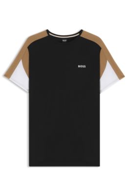 T-shirt del pigiama in misto cotone con pannelli a contrasto, Nero