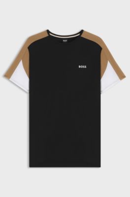 Cotton-blend pyjama T-shirt with contrast panels, Black