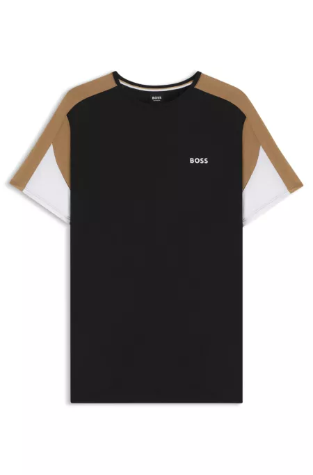 Cotton-blend pyjama T-shirt with contrast panels