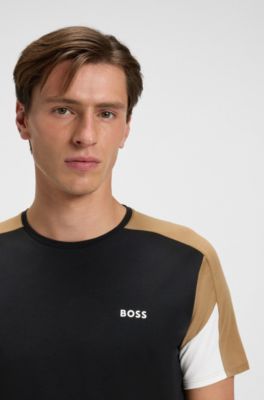 T-shirt del pigiama in misto cotone con pannelli a contrasto, Nero