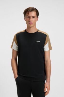 Cotton-blend pyjama T-shirt with contrast panels, Black