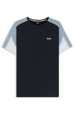 T-shirt del pigiama in misto cotone con pannelli a contrasto, Blu scuro