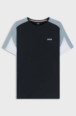 Cotton-blend pyjama T-shirt with contrast panels, Dark Blue