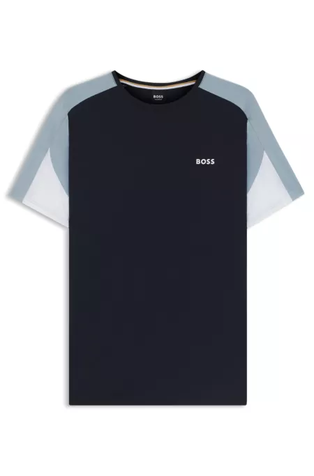 Cotton-blend pyjama T-shirt with contrast panels
