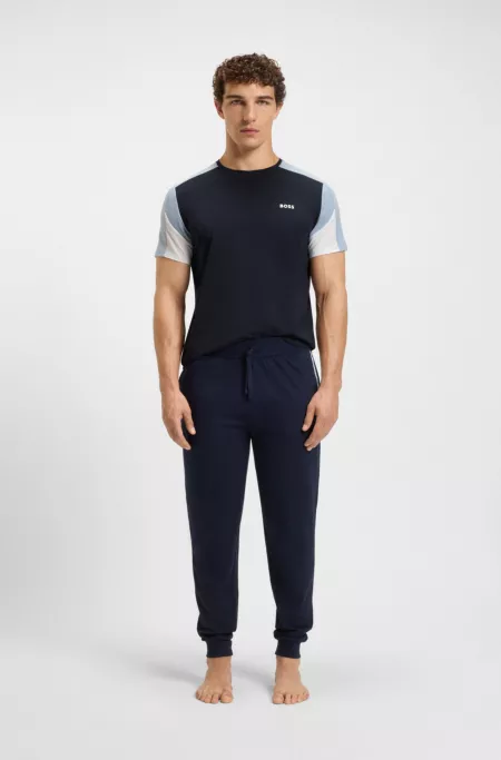 Cotton-blend pyjama T-shirt with contrast panels