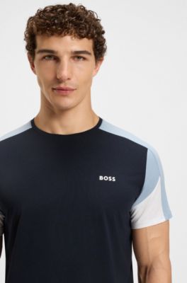 T-shirt del pigiama in misto cotone con pannelli a contrasto, Blu scuro