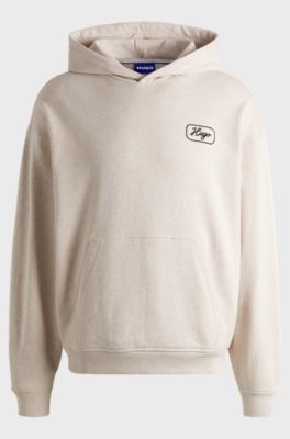 Cotton-terry hoodie with embroidered artwork, Natural