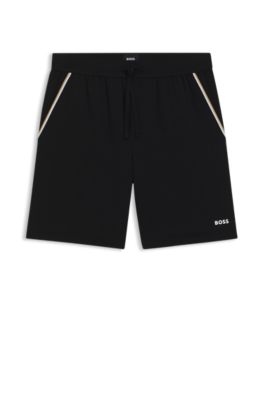 Stretch-cotton pyjama shorts with signature-stripe tape, Black