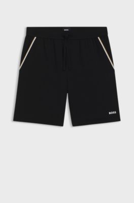Stretch-cotton pyjama shorts with signature-stripe tape, Black