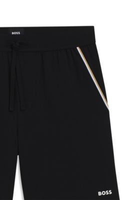 Stretch-cotton pyjama shorts with signature-stripe tape, Black