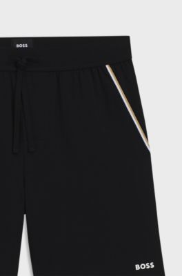 Stretch-cotton pyjama shorts with signature-stripe tape, Black