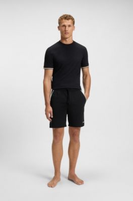 Bermuda del pigiama in cotone elasticizzato con dettagli nastrati, Nero