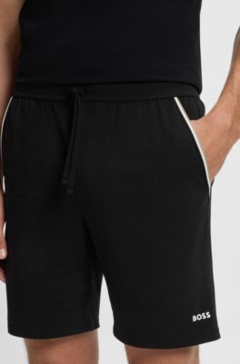 Short de pyjama en coton stretch avec ruban &agrave; rayures embl&eacute;matiques, Noir