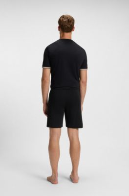 Bermuda del pigiama in cotone elasticizzato con dettagli nastrati, Nero