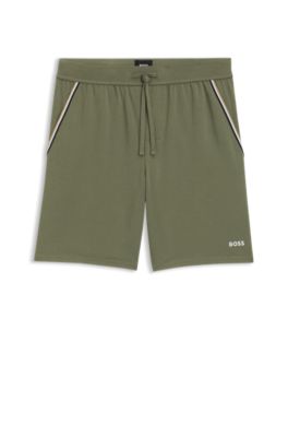 Stretch-cotton pyjama shorts with signature-stripe tape, Green