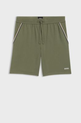Stretch-cotton pyjama shorts with signature-stripe tape, Green