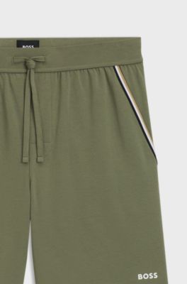 Stretch-cotton pyjama shorts with signature-stripe tape, Green