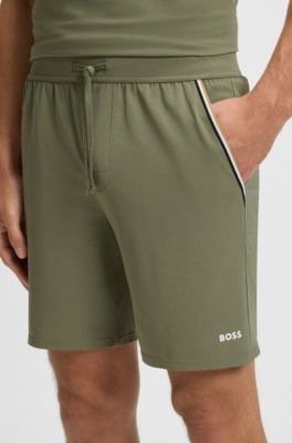 Stretch-cotton pyjama shorts with signature-stripe tape, Green