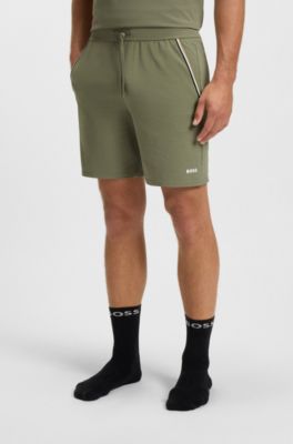 Stretch-cotton pyjama shorts with signature-stripe tape, Green