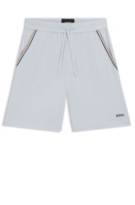 Stretch-cotton pyjama shorts with signature-stripe tape, Light Purple