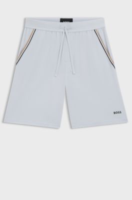 Stretch-cotton pyjama shorts with signature-stripe tape, Light Purple