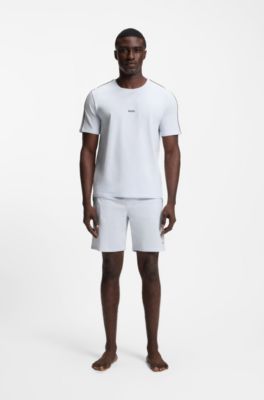 Stretch-cotton pyjama shorts with signature-stripe tape, Light Purple