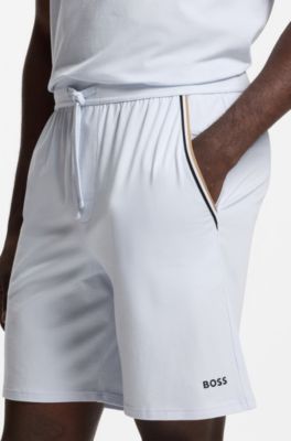 Stretch-cotton pyjama shorts with signature-stripe tape, Light Purple