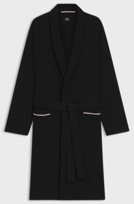 Cotton-jersey dressing gown with embroidered logo, Black