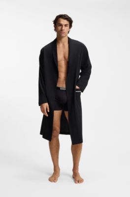Cotton-jersey dressing gown with embroidered logo, Black