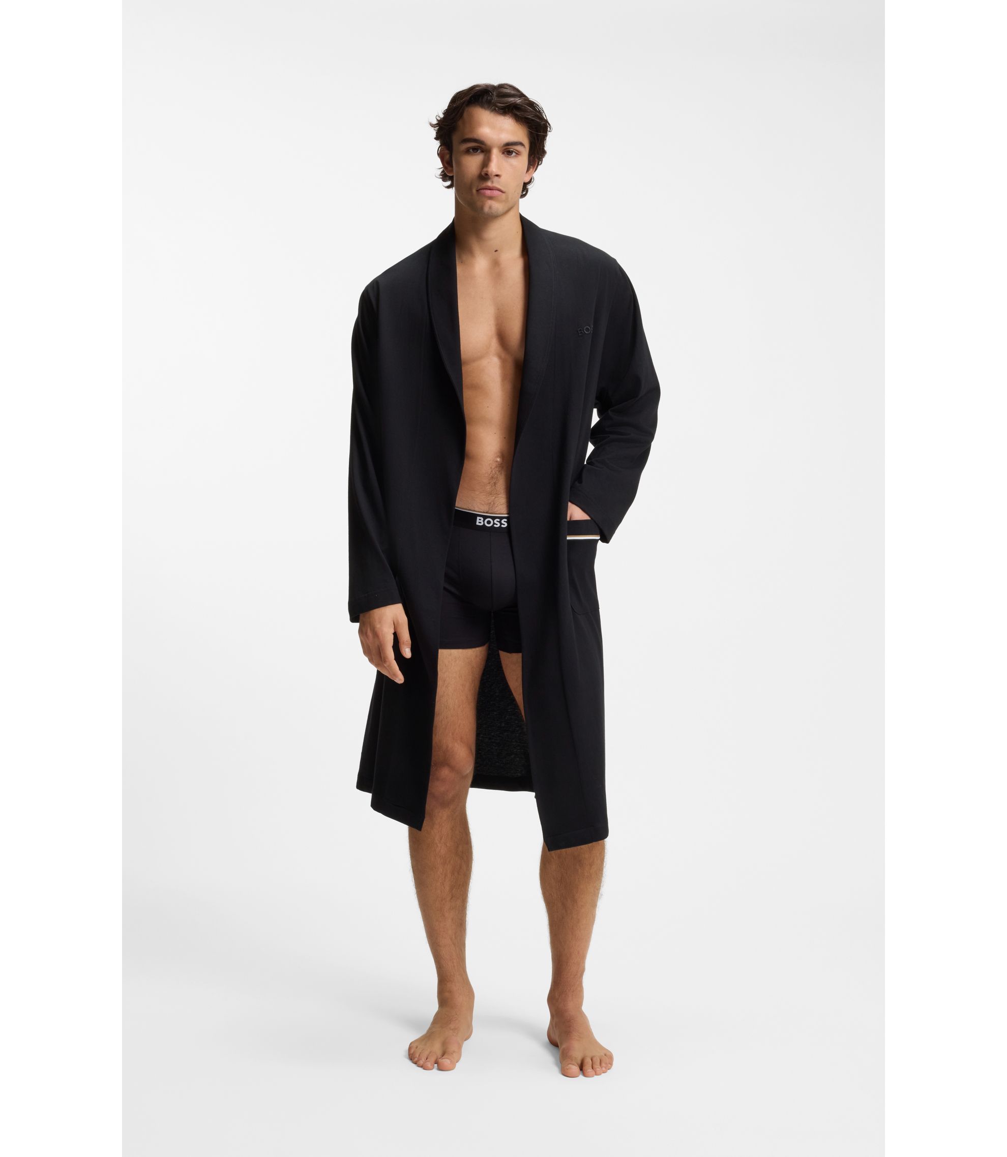 Morgenmantel aus Baumwoll-Jersey mit Logo-Stickerei